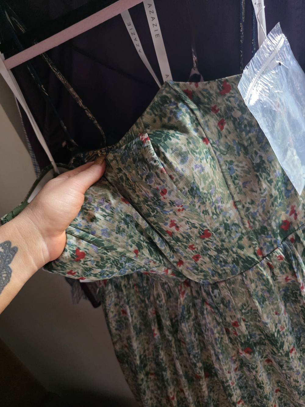 Floral Strapless Bustier Dress in Green and Red - Picture 2 of 6